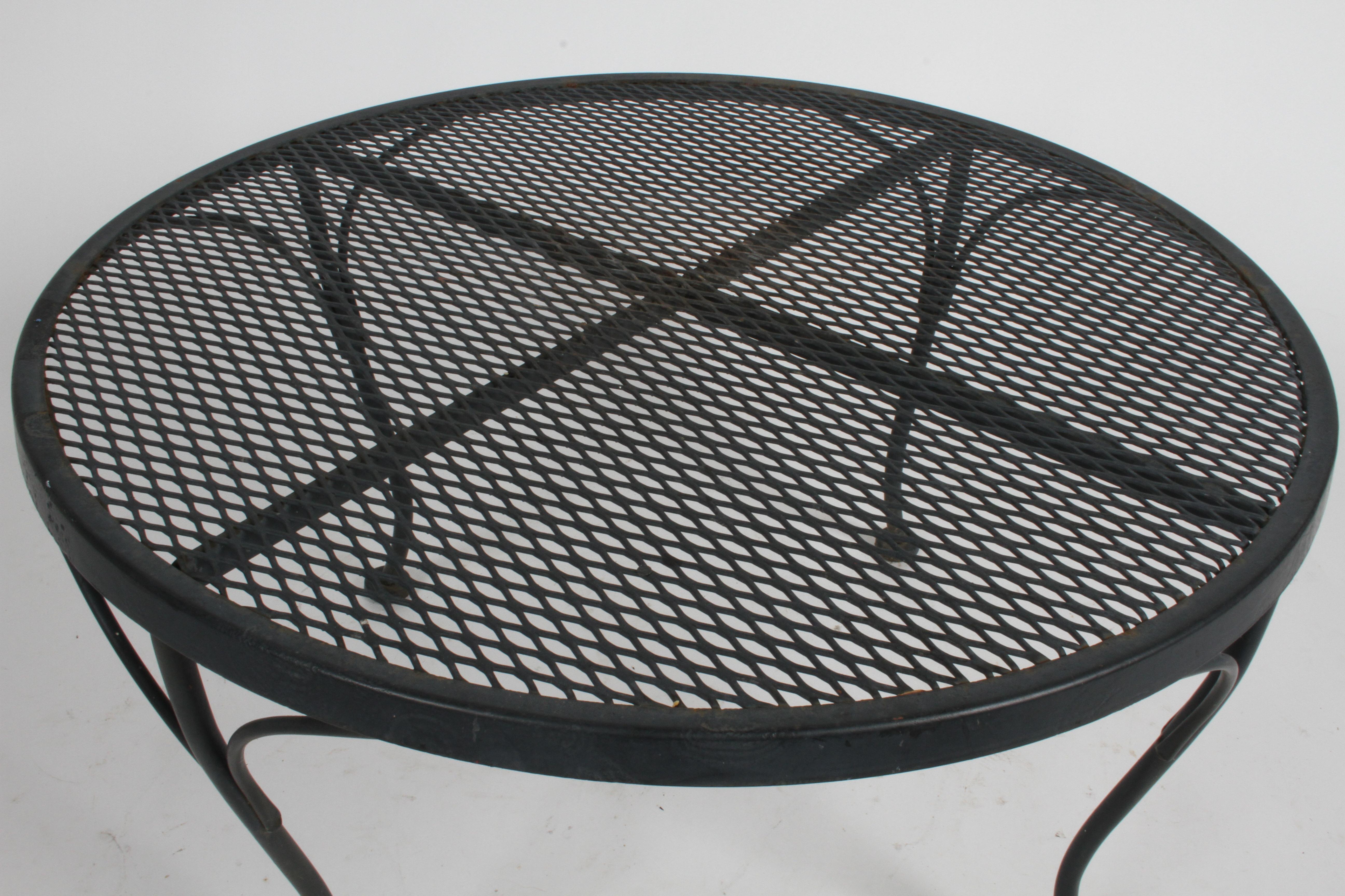 American Russell Woodard Round Black Wrought Iron & Mesh Patio Coffee of Side Table