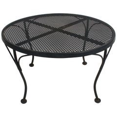 Russell Woodard Round Black Wrought Iron & Mesh Patio Coffee of Side Table