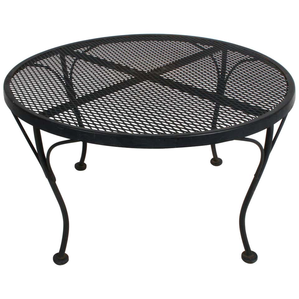 Russell Woodard Round Black Wrought Iron and Mesh Patio Coffee of Side ...