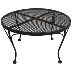 Russell Woodard Round Black Wrought Iron & Mesh Patio Coffee of Side Table