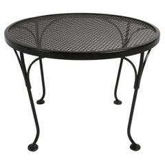 Russell Woodard Round Black Wrought Iron & Mesh Patio Coffee of Side Table 