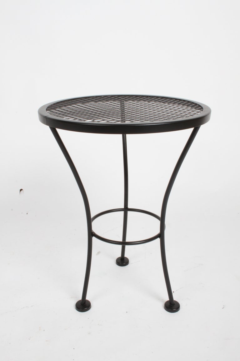 American Russell Woodard Round Black Wrought Iron & Mesh Patio Side Table or Drinks Stand For Sale
