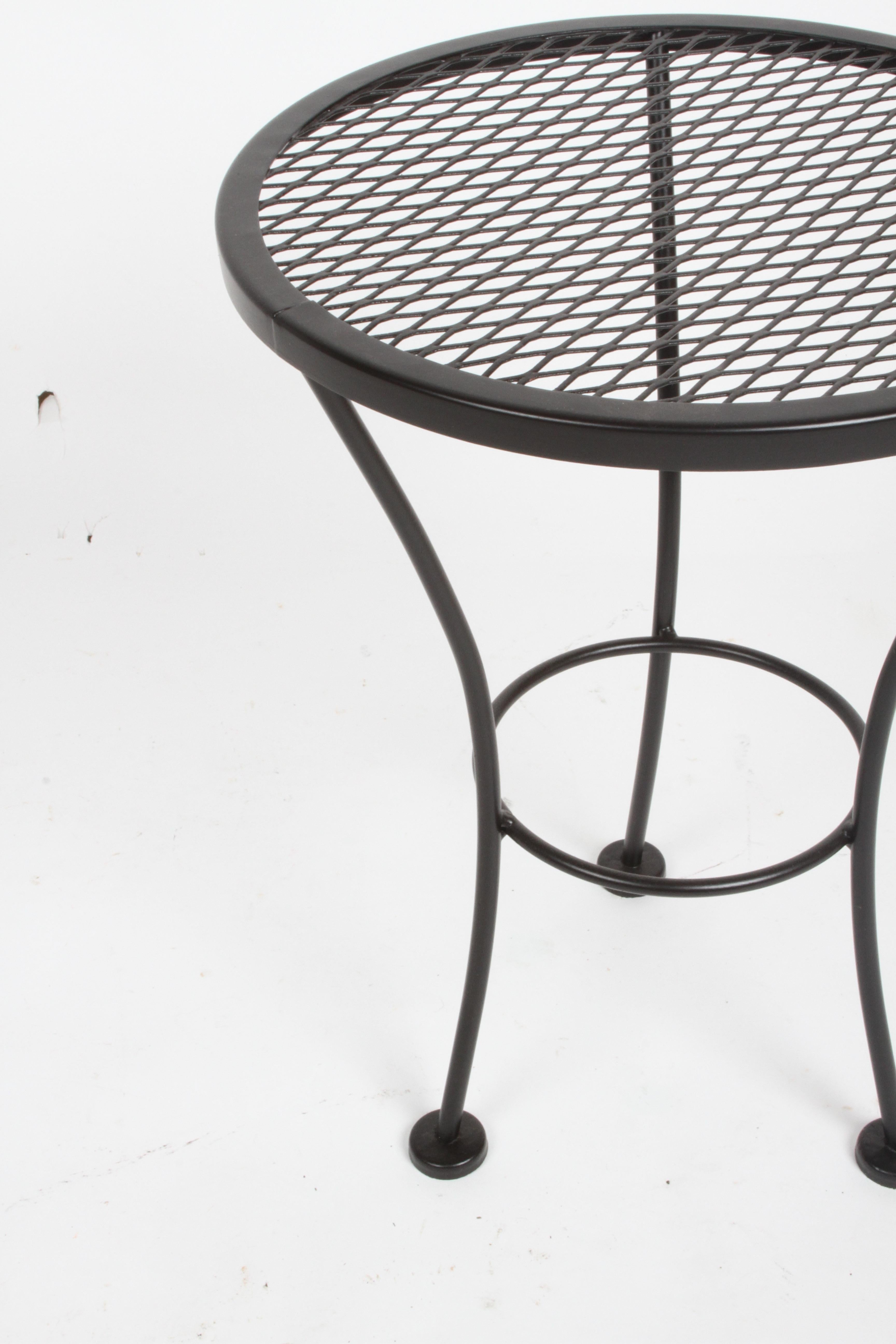 American Russell Woodard Round Black Wrought Iron & Mesh Patio Side Table or Drinks Stand