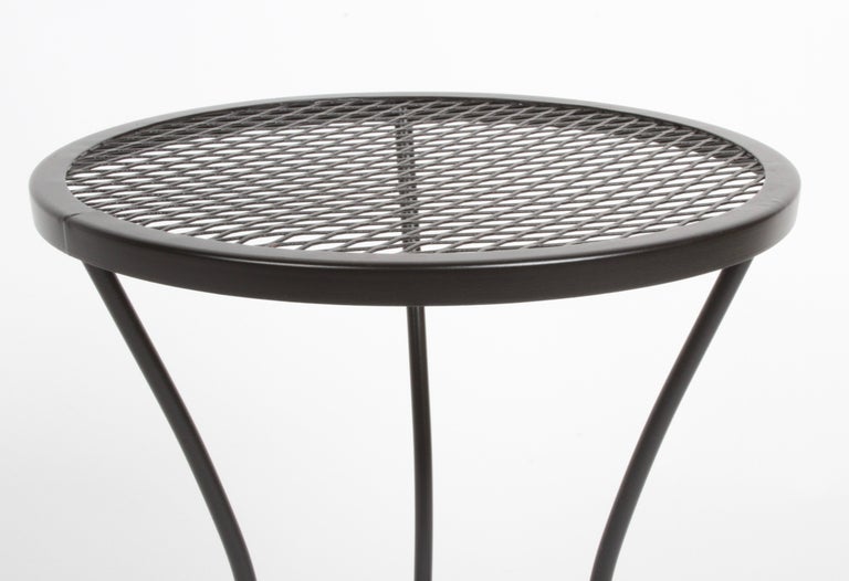 Russell Woodard Round Black Wrought Iron & Mesh Patio Side Table or Drinks Stand For Sale 2