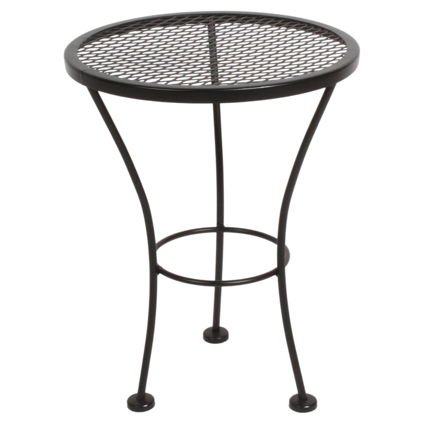 Russell Woodard Round Black Wrought Iron & Mesh Patio Side Table or Drinks Stand