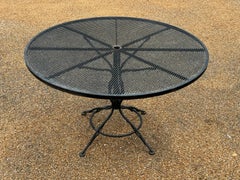 Russell Woodard Round Black Wrought Iron & Mesh Patio Umbrella Dining Table