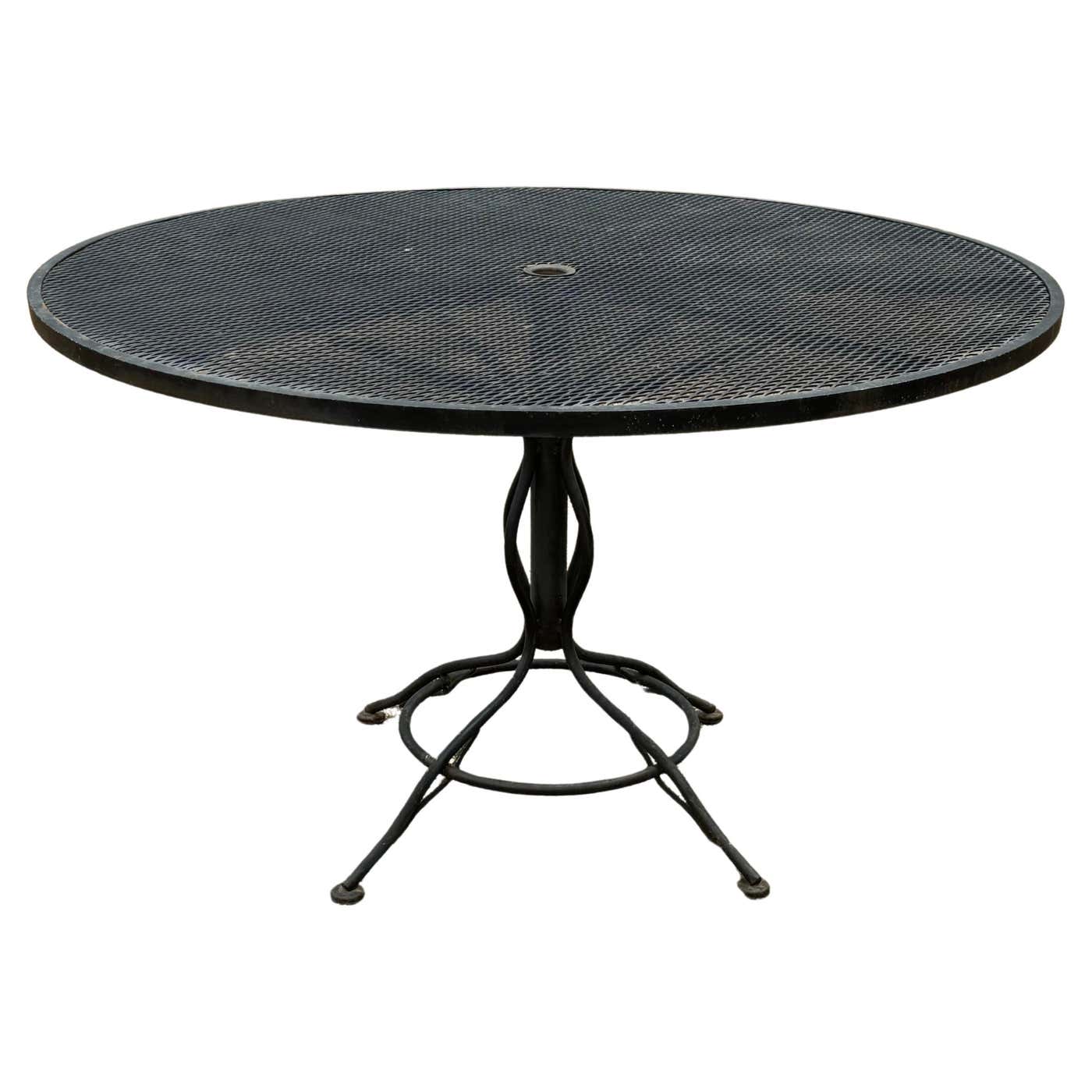 Russell Woodard Round Black Wrought Iron and Mesh Patio Umbrella Dining ...