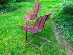 Russell Woodard Sculptura Arm Chairs Mid Century Bounce Lounge Patio Chairs Pair