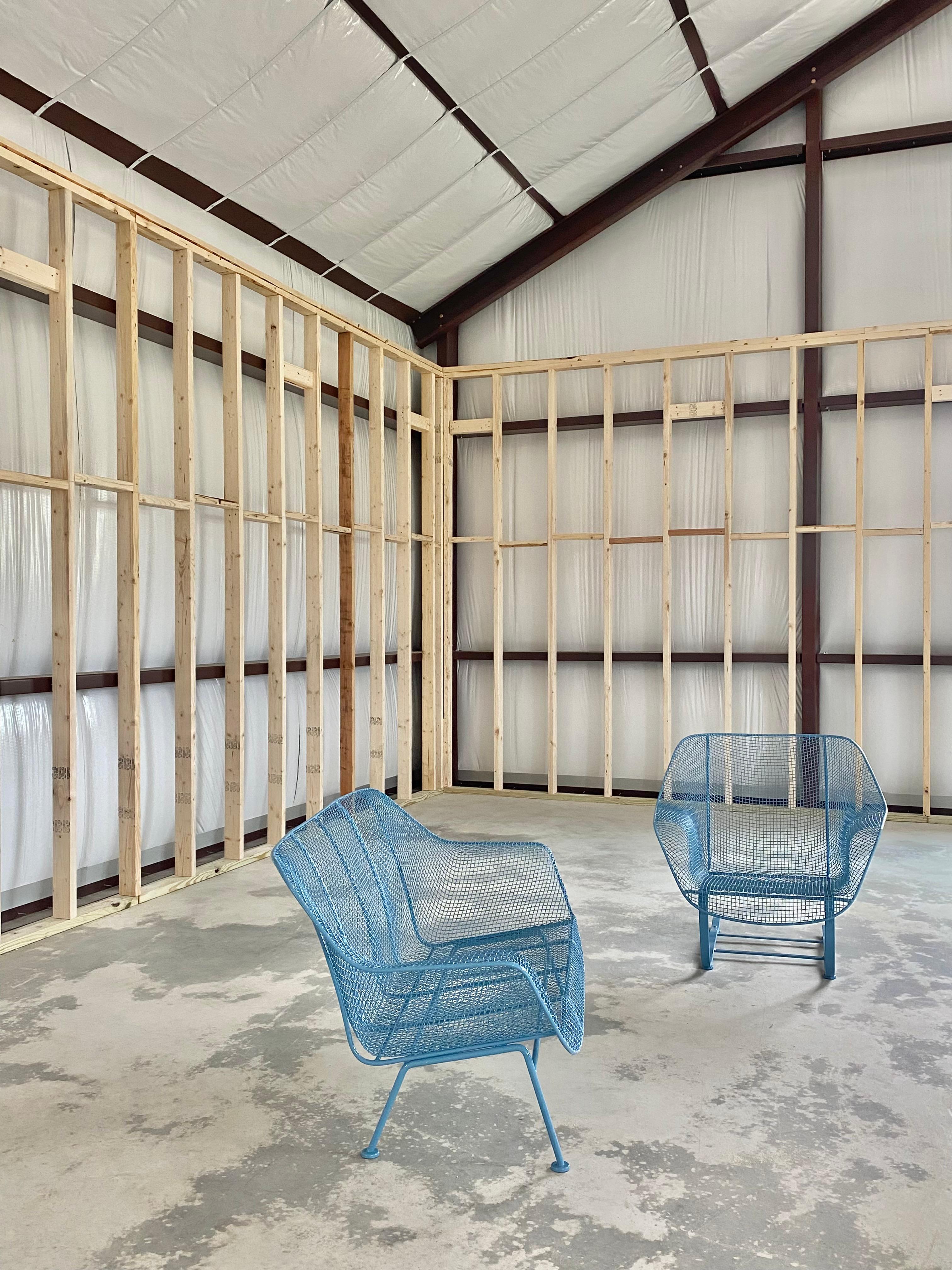 Poudré Fauteuil Russell Woodard Sculptura bleu céruléen et chaise «ringer » en porte-à-faux en vente