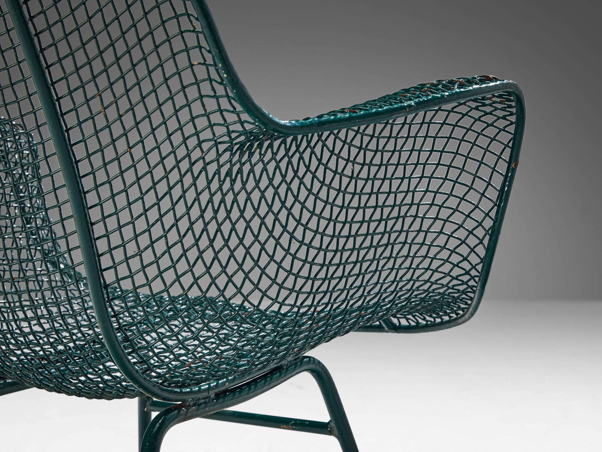 Mid-Century Modern Russell Woodard 'Sculptura' Patio Chairs in Dark Green Lacquered Metal  For Sale