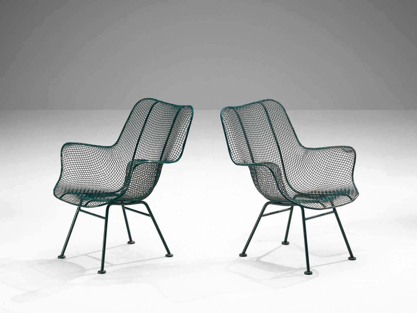 Américain Chaises de patio Sculptura en métal laqué vert foncé Russell Woodard en vente
