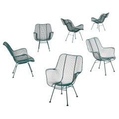 Retro Russell Woodard 'Sculptura' Patio Chairs in Dark Green Lacquered Metal 
