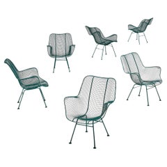 Russell Woodard 'Sculptura' Patio Chairs in Dark Green Lacquered Metal