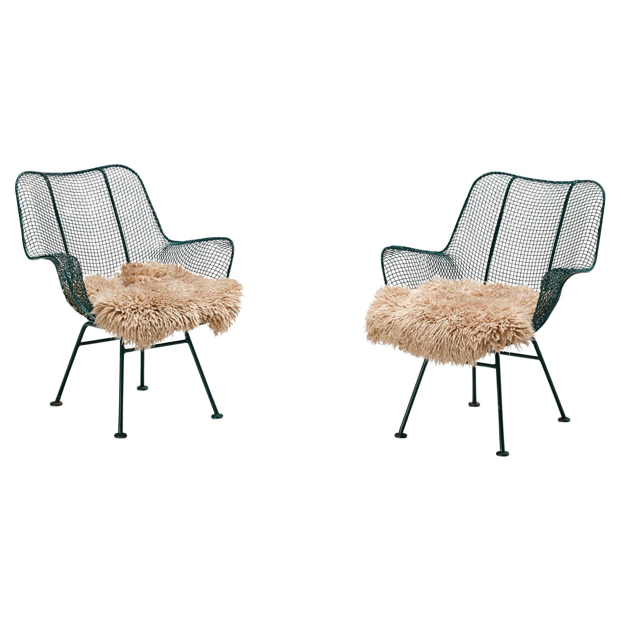 Russell Woodard 'Sculptura' Patio Chairs in Dark Green Lacquered Metal For Sale