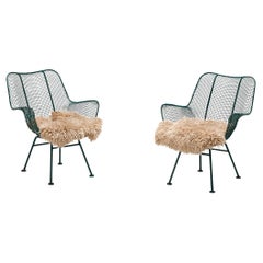 Retro Russell Woodard 'Sculptura' Patio Chairs in Dark Green Lacquered Metal