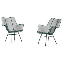Vintage Russell Woodard 'Sculptura' Patio Chairs in Dark Green Lacquered Metal 
