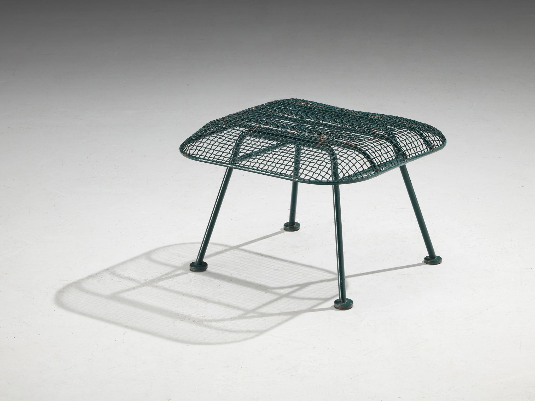 American Russell Woodard 'Sculptura' Patio Ottomans in Dark Green Lacquered Metal For Sale