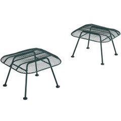Used Russell Woodard 'Sculptura' Patio Ottomans in Dark Green Lacquered Metal
