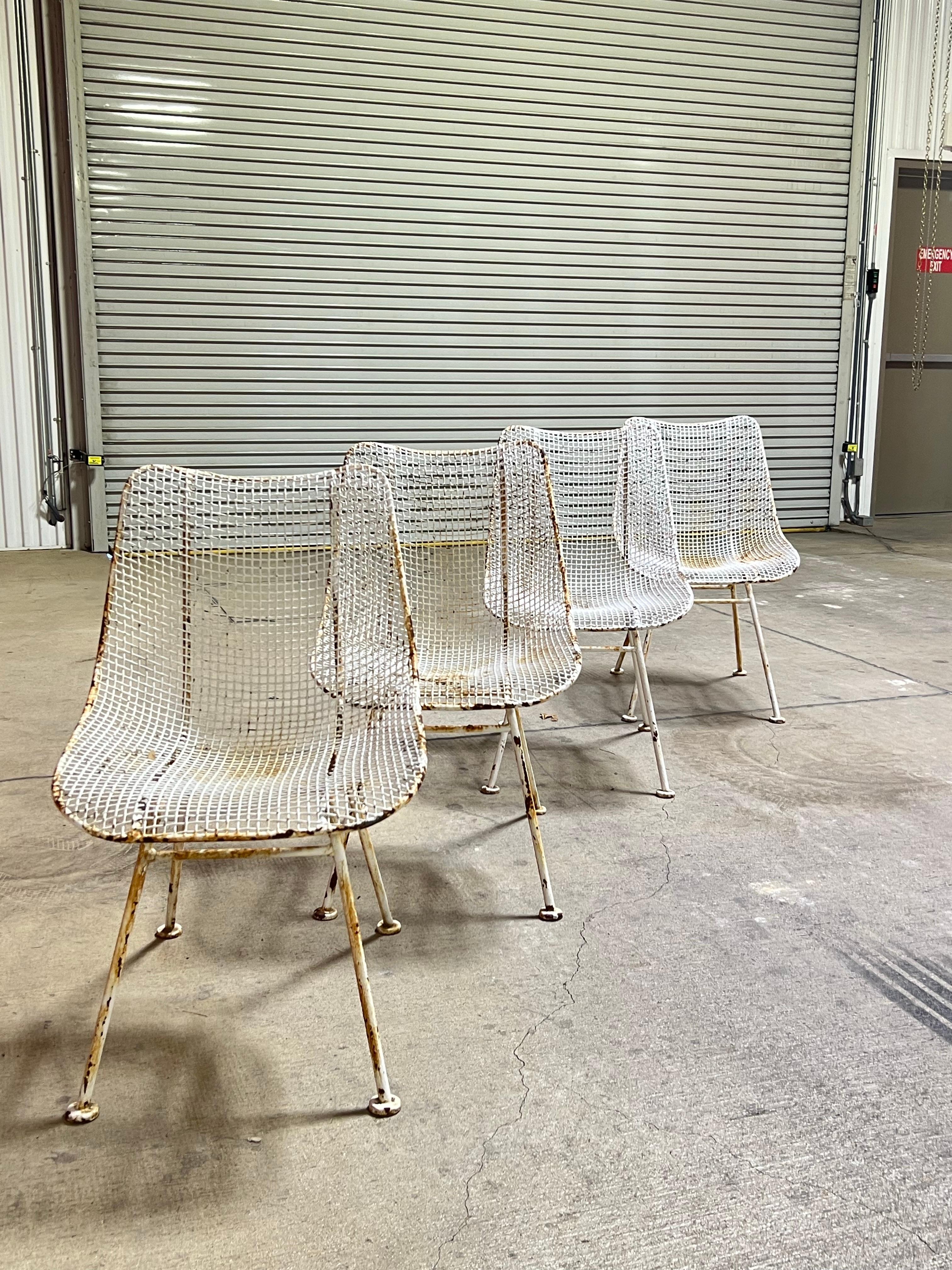 Mid-Century Modern Russell Woodard 'Sculptura' White Outdoor Armless Chairs - Set of 4 For Sale