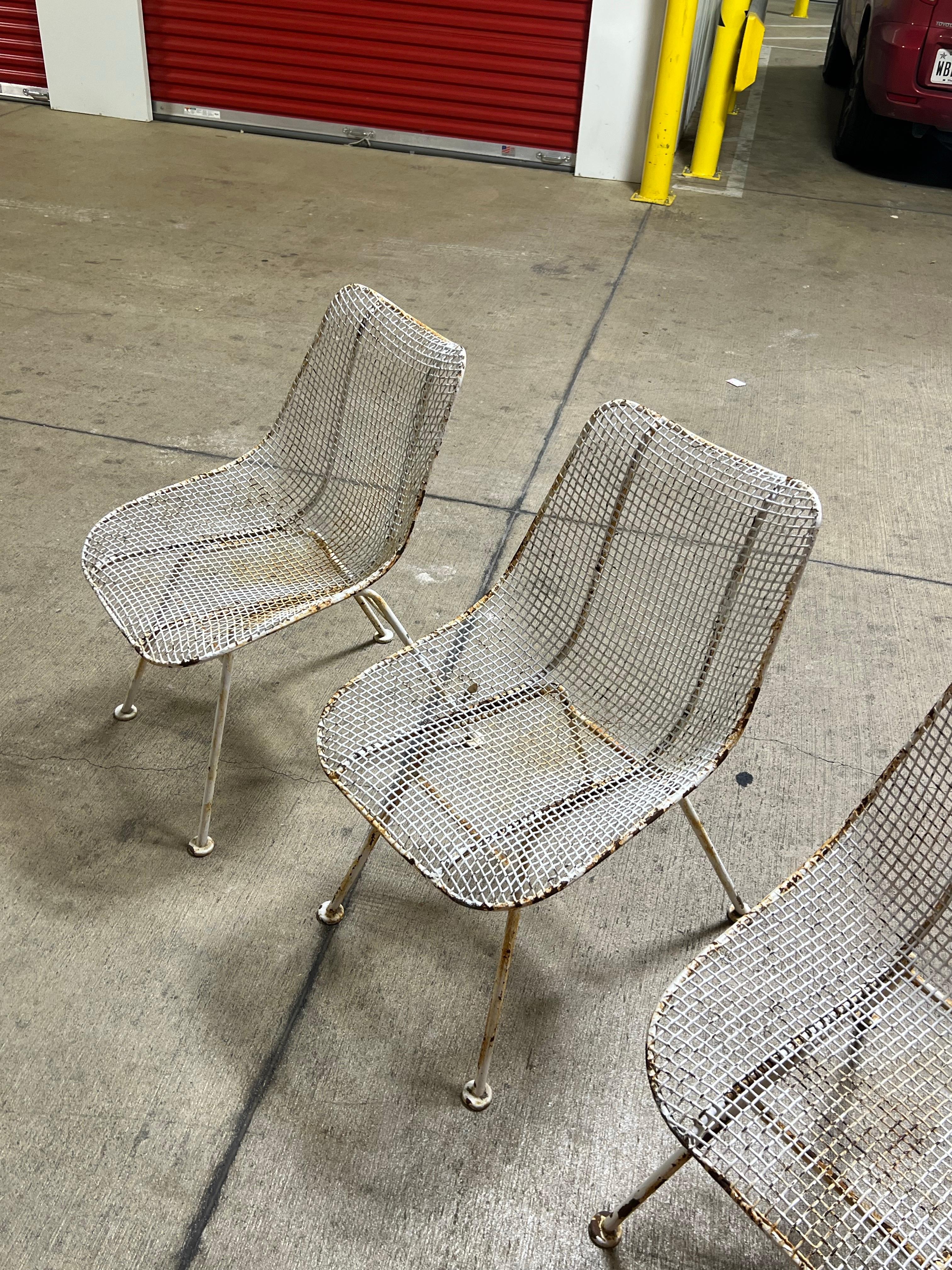 Russell Woodard 'Sculptura' White Outdoor Armless Chairs - Set of 4 For Sale 1