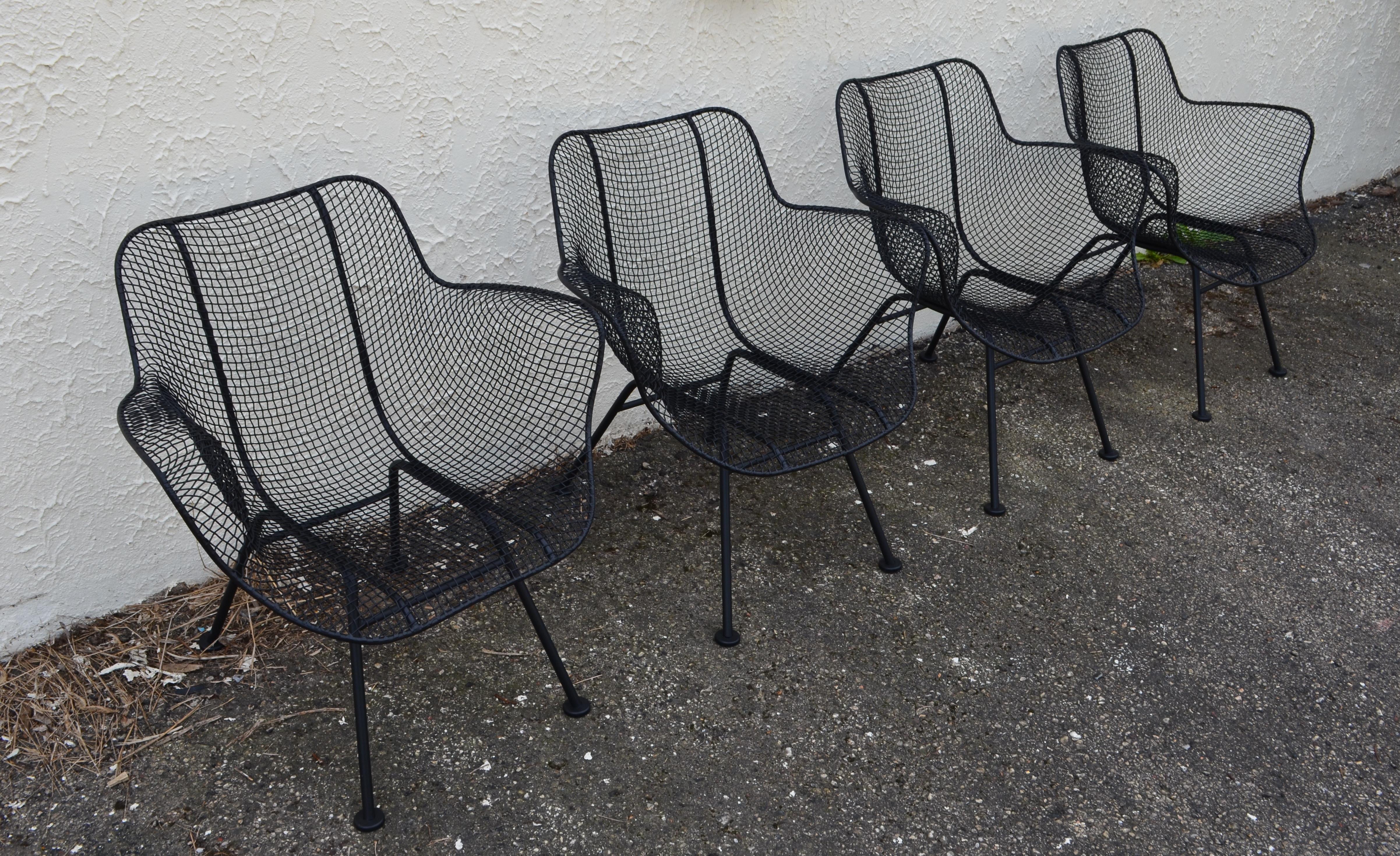 Mid-Century Modern Russell Woodard Sculptura Wire Patio Chairs, Set of 4, Classic Black