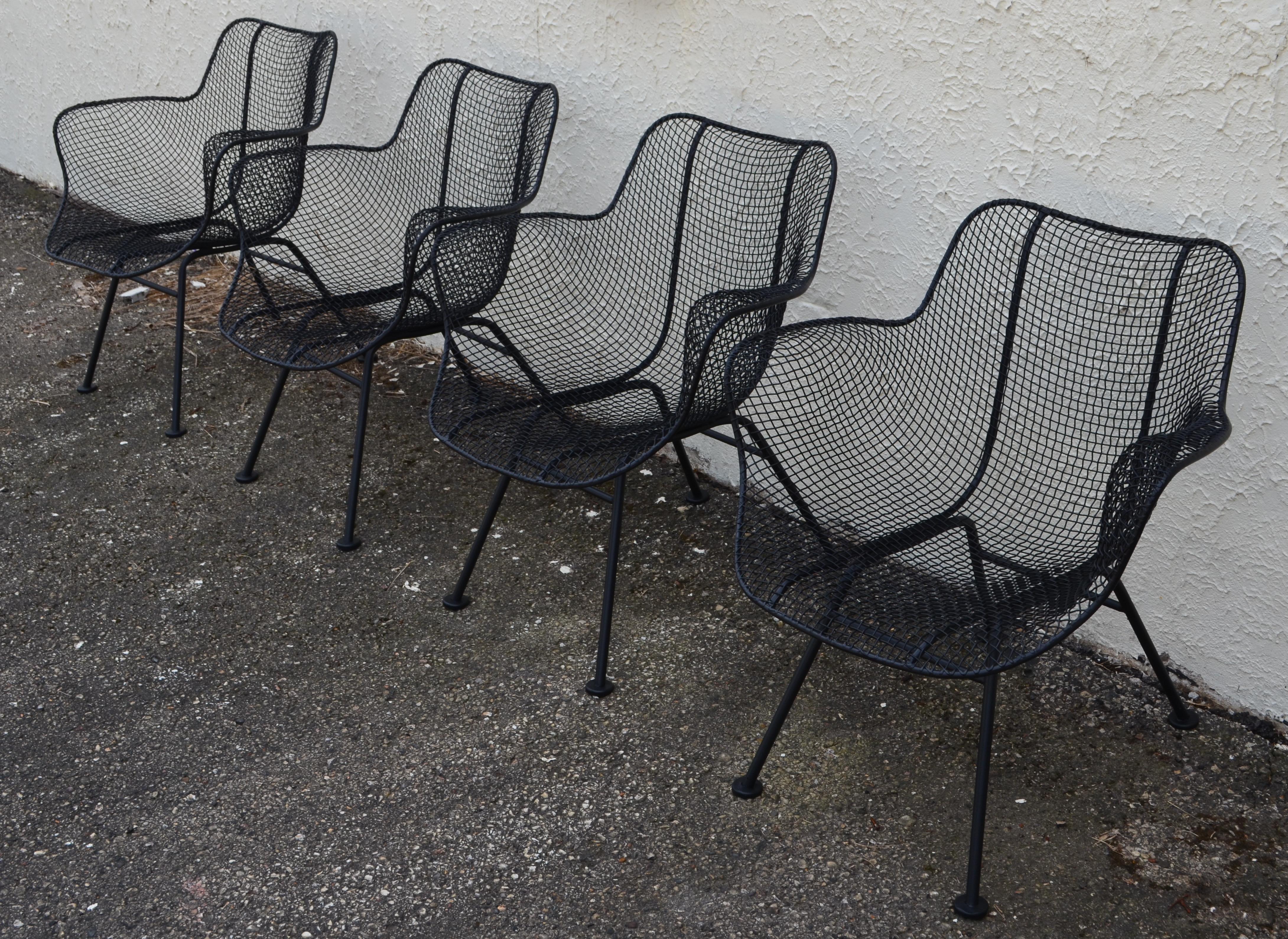 American Russell Woodard Sculptura Wire Patio Chairs, Set of 4, Classic Black