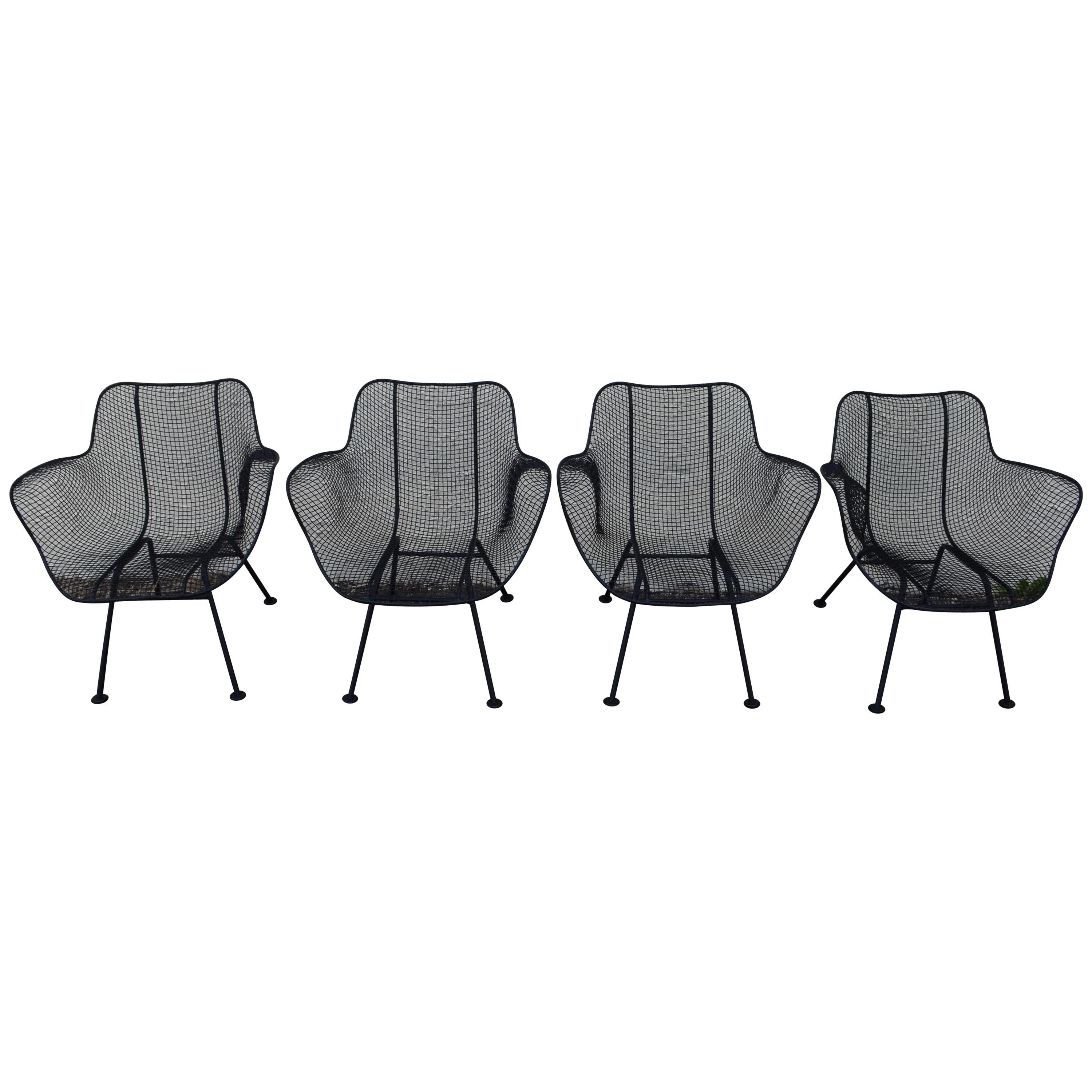 Russell Woodard Sculptura Wire Patio Chairs, Set of 4, Classic Black