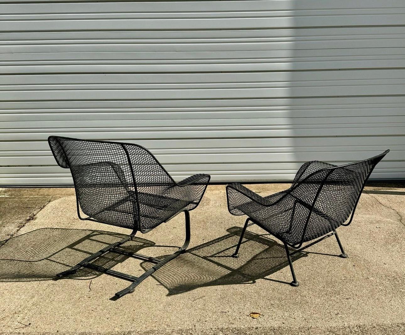 Mid-20th Century Russell Woodard Sculptura Wrought Iron Lounge Chairs, a Pair For Sale