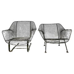 Retro Russell Woodard Sculptura Wrought Iron Lounge Chairs, a Pair
