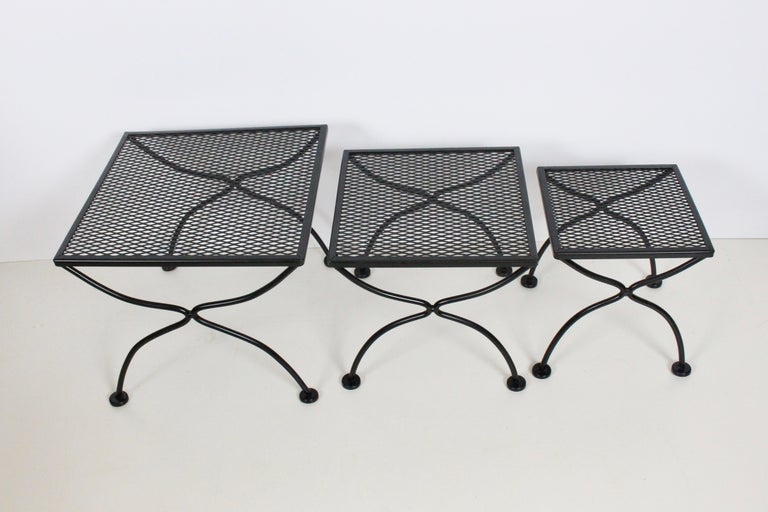 American Russell Woodard Set of Three Black Iron Nesting Tables, 1950's For Sale