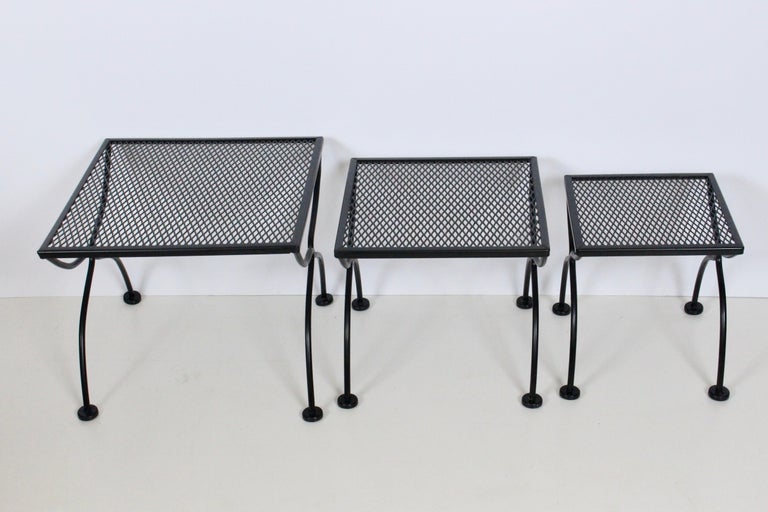 Russell Woodard Set of Three Black Iron Nesting Tables, 1950's In Good Condition For Sale In Bainbridge, NY