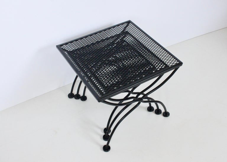 Mid-20th Century Russell Woodard Set of Three Black Iron Nesting Tables, 1950's For Sale