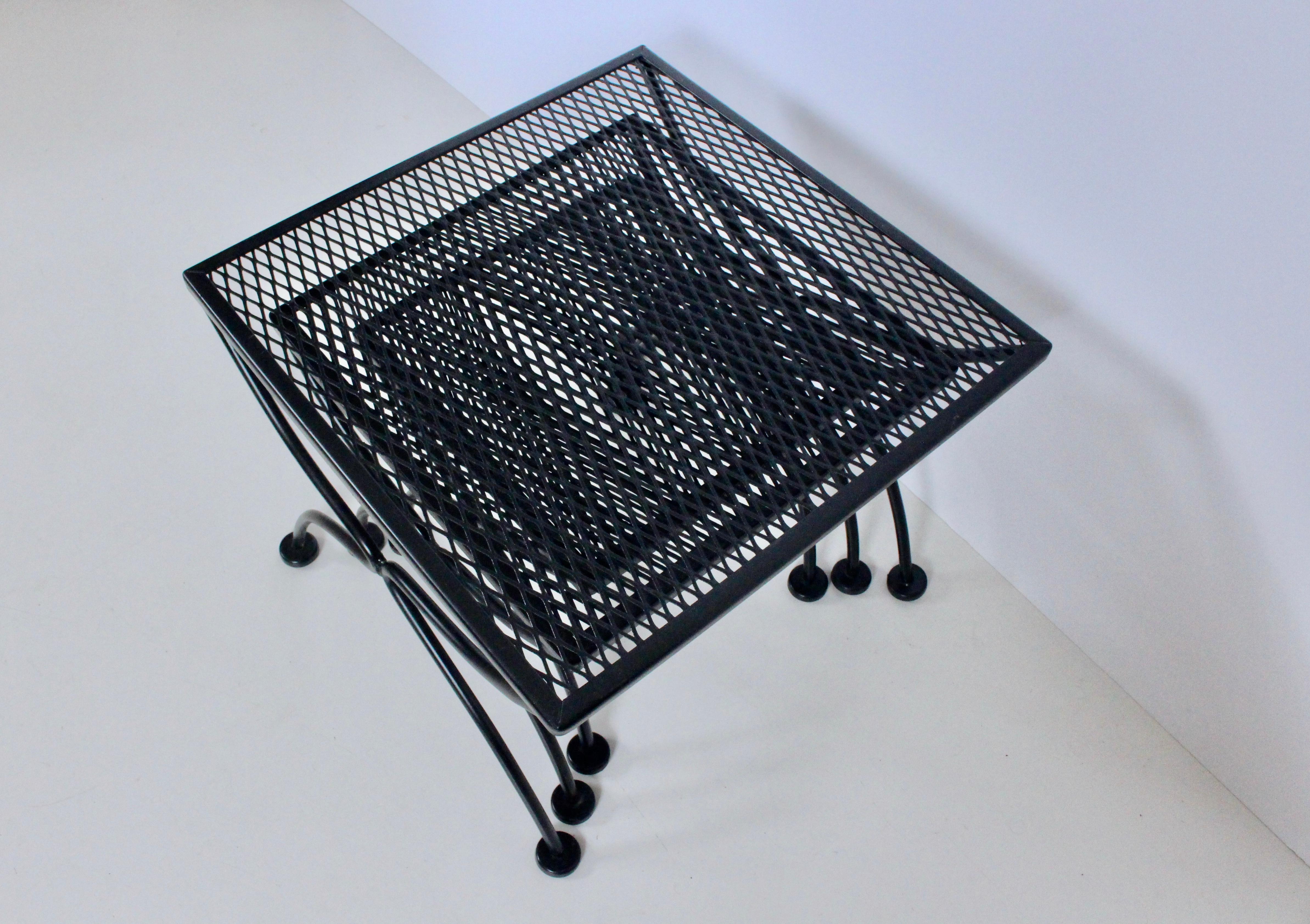 Metal Russell Woodard Set of Three Black Iron Nesting Tables, 1950's For Sale