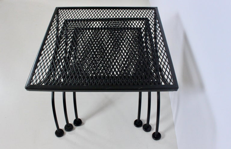 Russell Woodard Set of Three Black Iron Nesting Tables, 1950's For Sale 2