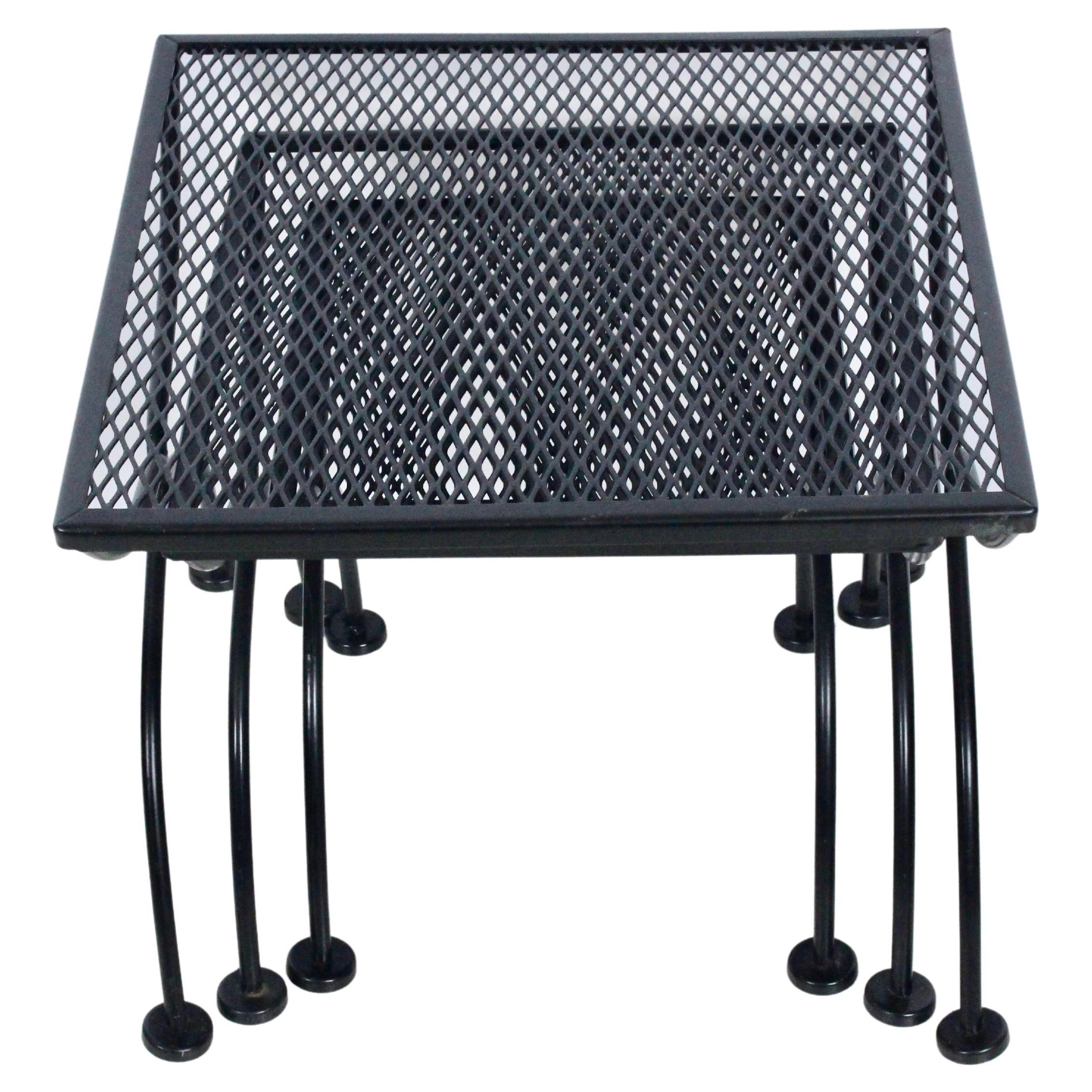 Russell Woodard Set of Three Black Iron & Expanded Wire Nesting Tables, 1950's For Sale
