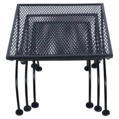 Russell Woodard Set of Three Black Iron & Expanded Wire Nesting Tables, 1950's