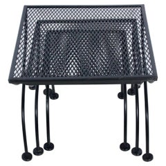 Retro Russell Woodard Set of Three Black Iron Nesting Tables, 1950's