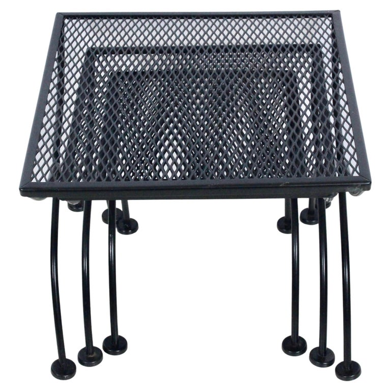 Russell Woodard Set of Three Black Iron Nesting Tables, 1950's For Sale