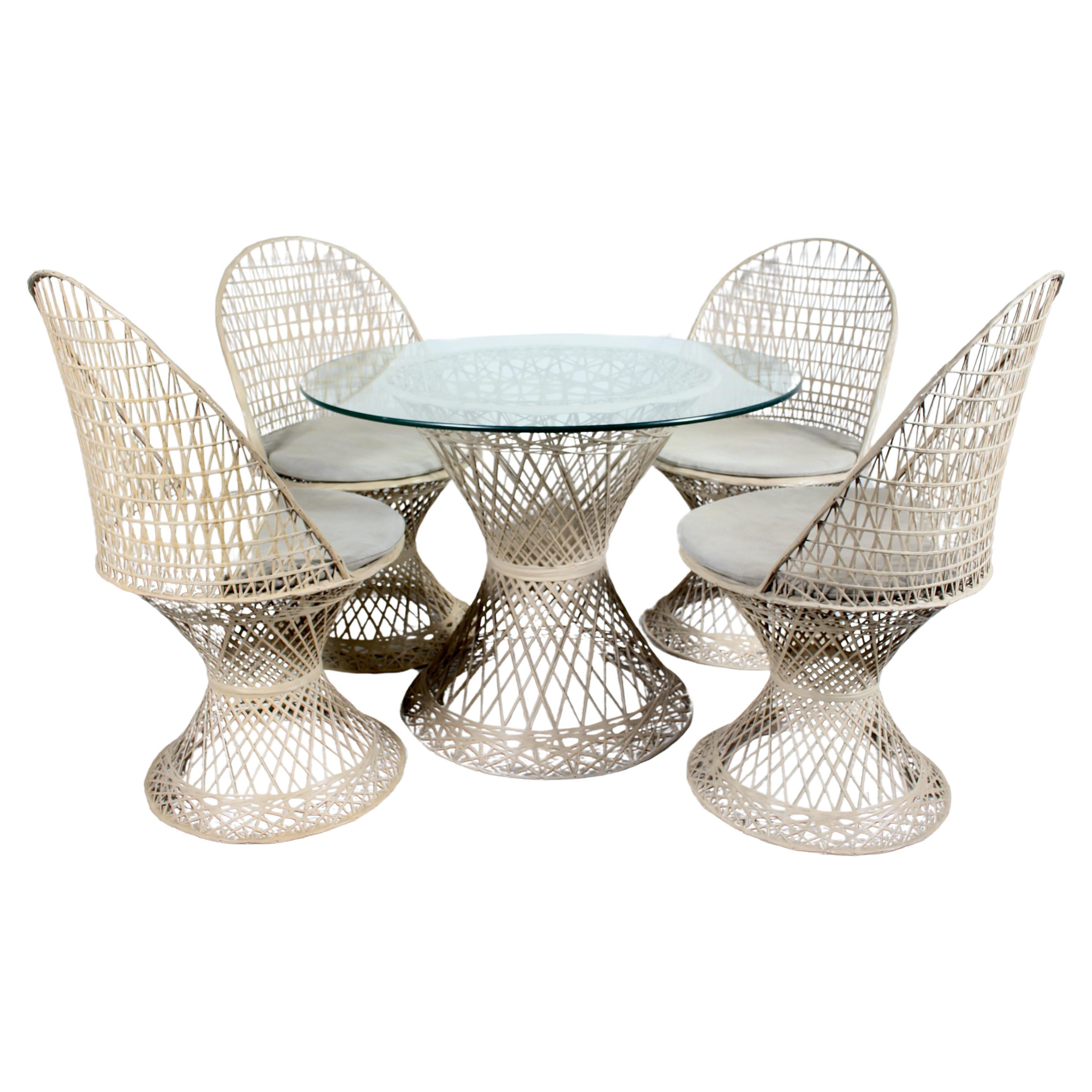 Russell Woodard Spun Fiberglass Beige "Peacock" Cafe Set for Four, 1950s For Sale