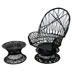 Russell Woodard Spun Fiberglass Lounge Chair and Ottoman or Side Table in Black
