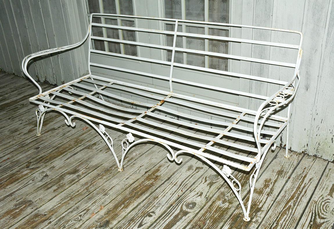 Mid-Century Modern Russell Woodard Style Metal Garden or Porch Sofa with Matching Lounge Chair For Sale