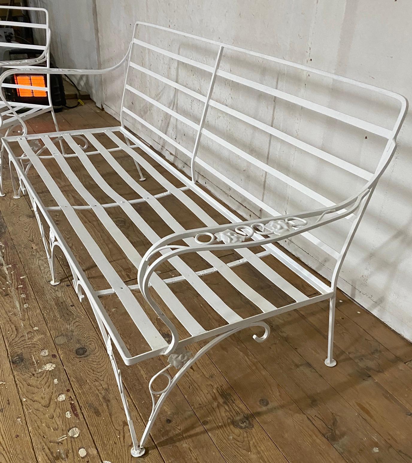 20th Century Russell Woodard Style Metal Garden or Porch Sofa with Matching Lounge Chair For Sale