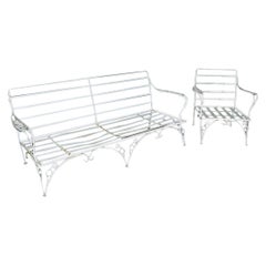 Vintage Russell Woodard Style Metal Garden or Porch Sofa with Matching Lounge Chair