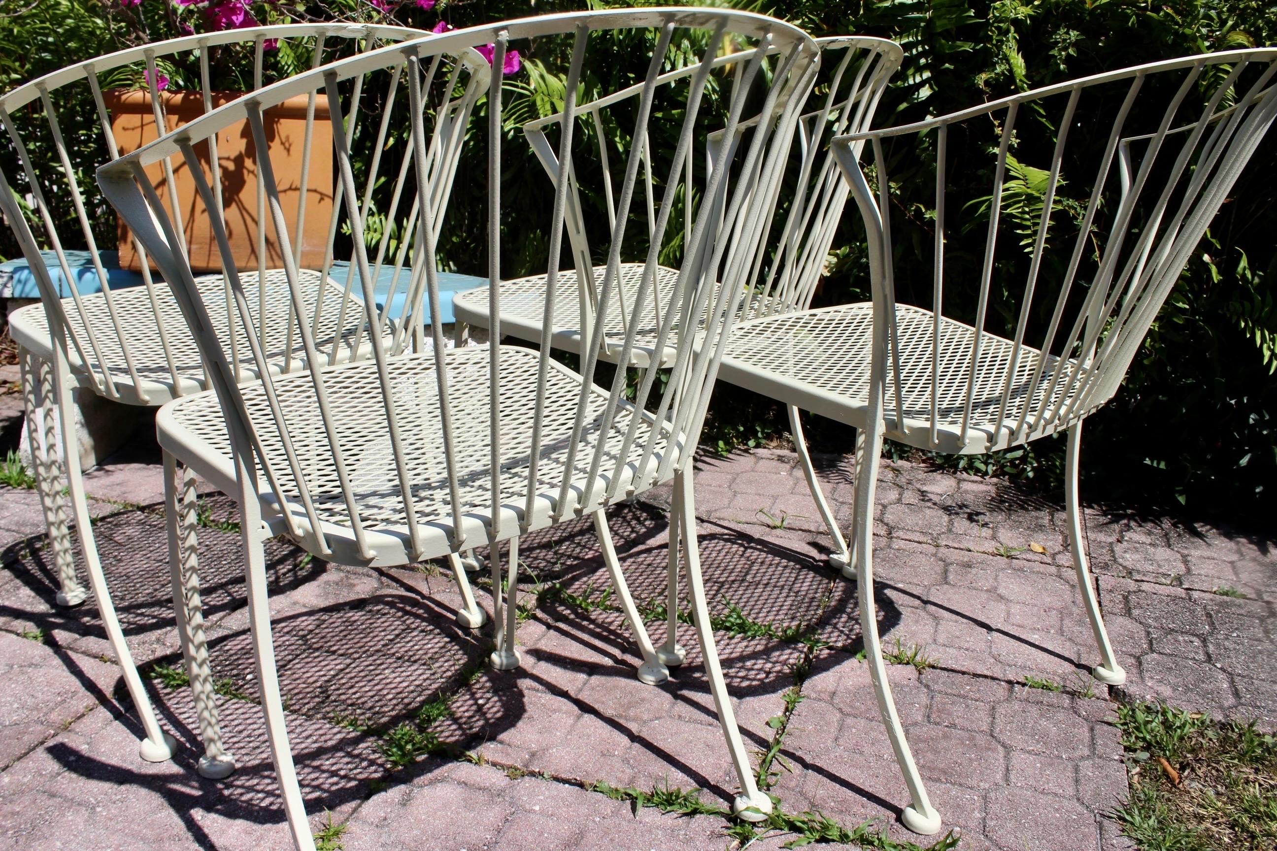 Mid-Century Modern Russell Woodard Style Pinecrest Outdoor Wrought Iron Chairs - Set of 4