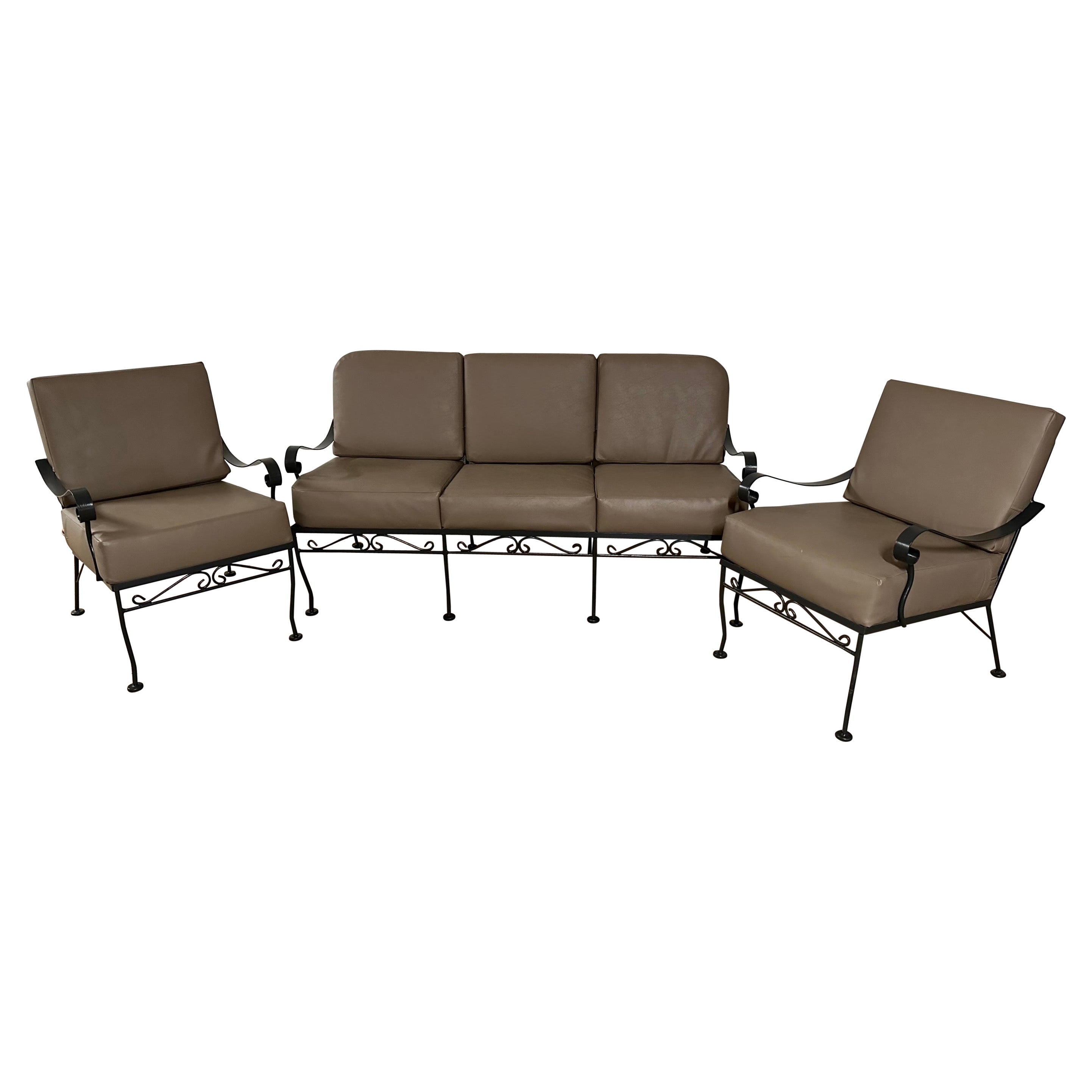 Russell Woodard Style Vintage Metal Garden Sofa and Chairs Seating Ensemble