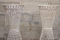 Russell Woodard Woven Fiberglass Mid-Century Modern Plant Pedestal Stands, Pair