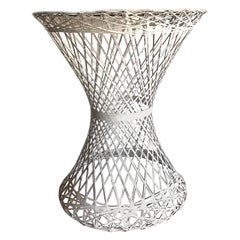 Russell Woodard Woven Fiberglass Midcentury Round Pedestal Side Table