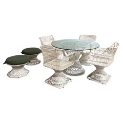 Russell Woodard Woven Fiberglass Patio Dining Set with Ottomans