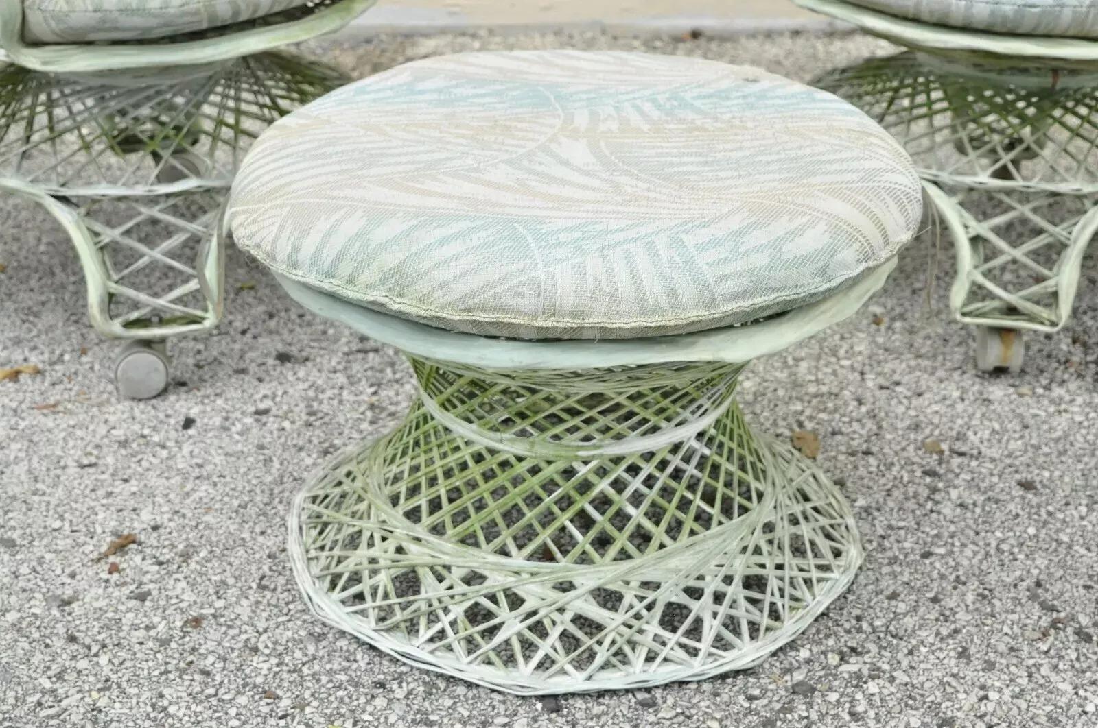 20th Century Russell Woodard Woven Spun Fiberglass Swivel Rolling Club Lounge Chairs - Pair For Sale