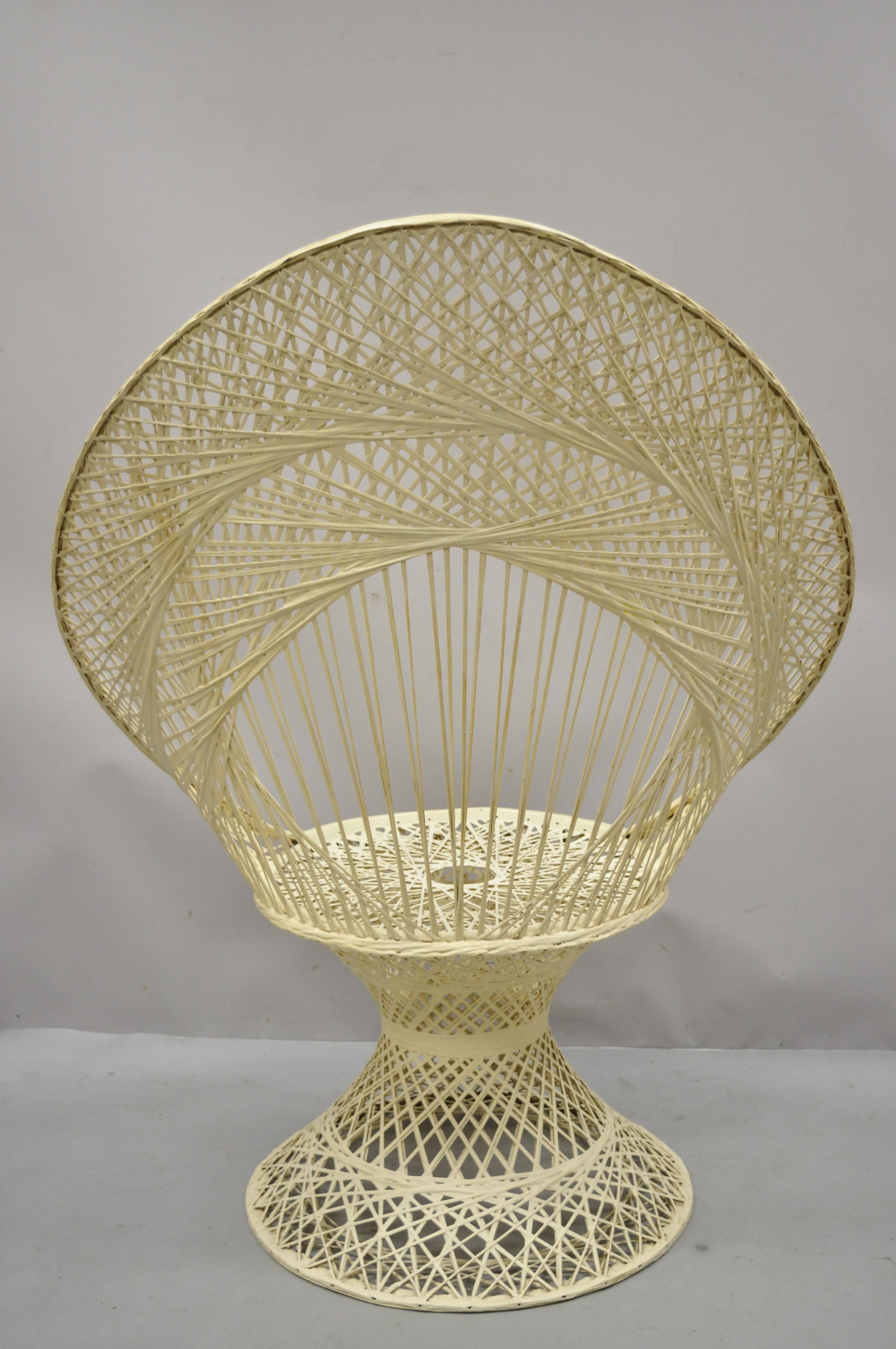 Russell Woodard Woven Spun Fiberglass Tall Fan Back Peacock Diamond Chair 3